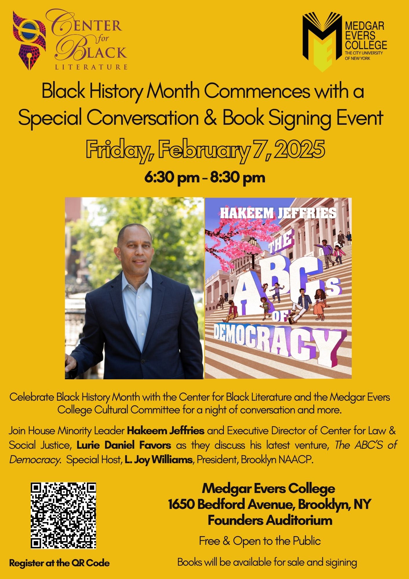 Hakeem Jeffries Book Signing Flyer w QR Code